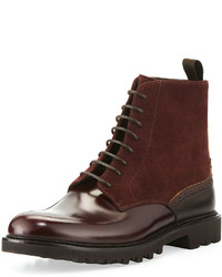 Giorgio Armani Suede Leather Lace Up Boot Burgundy