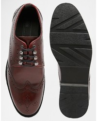 Asos Brand Brogue Shoes In Burgundy Leather With Ski Hooks