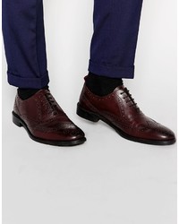 Asos Brand Oxford Brogue Shoes In Dark Burgundy Leather