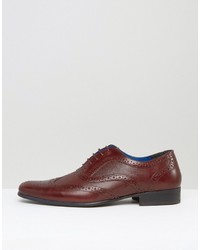 Red Tape Etched Brogues In Burgundy Leather