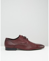 Asos Lace Up Shoes In Burgundy Leather With Perforation