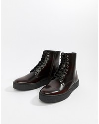 Zign Cupsole Lace Up Boots In Burgundy High Shine