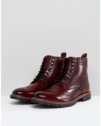 Base London Troop Leather Lace Up Boots In Red