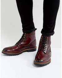 Base London Troop Leather Lace Up Boots In Red