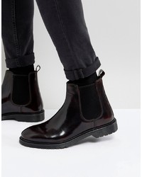 ASOS DESIGN Asos Chelsea Boots In Burgundy Leather With Ribbed Sole