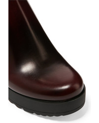 Prada Glossed Leather Platform Chelsea Boots Burgundy