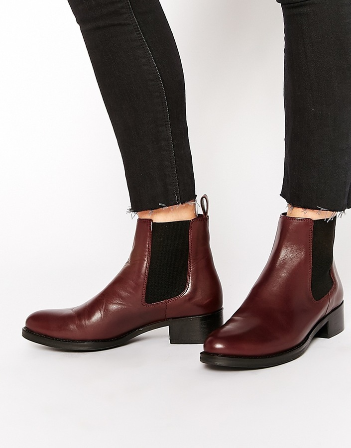 Dune Peppie Burgundy Leather Flat Chelsea Boots, $171 | Asos | Lookastic