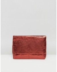 Asos Leather Metallic Flap Over Clutch Bag