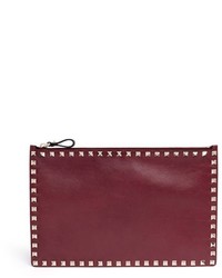Valentino Rockstud Leather Flat Zip Pouch