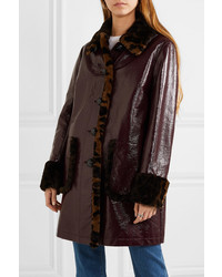 McQ Alexander McQueen Leopard Print Faux Fur Trimmed Coated Cotton Coat