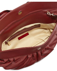 Valentino Pleated Leather Crossbody Bag Burgundy