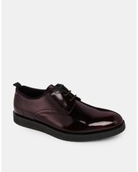 Asos Derby Shoes In Leather Burgundy