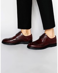 Asos Brand Brogue Shoes In Burgundy Leather With Ski Hooks