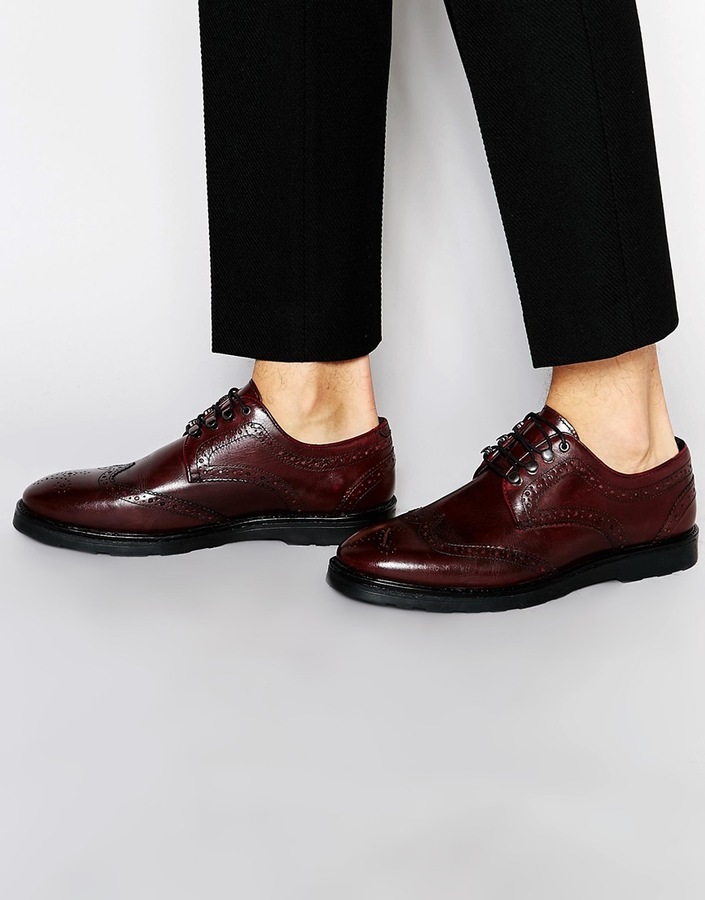 artery Panther nickel Asos Brand Brogue Shoes In Burgundy Leather With Ski Hooks, $103 | Asos |  Lookastic