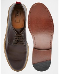 Asos Brand Derby Shoes In Brown Leather With Leather Sole