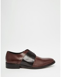 Asos Brand Derby Shoes In Burgundy Leather With Contrast Strap