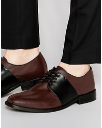 Asos Brand Derby Shoes In Burgundy Leather With Contrast Strap
