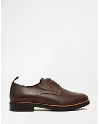 Asos Brand Derby Shoes In Burgundy Scotchgrain Leather