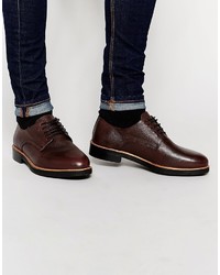 Asos Brand Derby Shoes In Burgundy Scotchgrain Leather