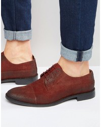 Asos Derby Shoes In Waxy Burnished Burgundy Leather
