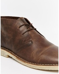 Asos Brand Desert Boots In Brown Leather