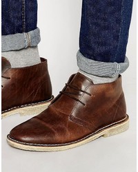Asos Brand Desert Boots In Brown Leather