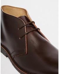 Asos Brand Desert Boots In Dark Burgundy Leather