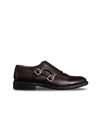 Burberry Brogue Detail Textured Leather Monk Shoes