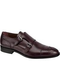 Johnston & Murphy Carlock Double Monk Strap Burgundy Italian Calfskin Cap Toe Shoes