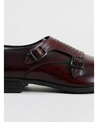 Topman Logan Burgundy Leather Monk Shoes