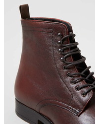 Topman Burgundy Leather Lace Up Boots