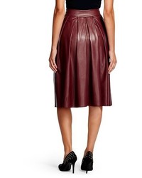 Vegan Leather Pleated Midi Skirt Burgundy Leyden