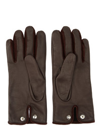 Burberry Burgundy Leather And Velvet Classic Gloves