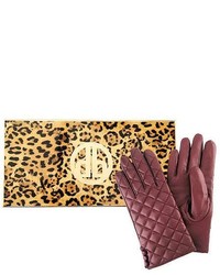 Dennis Basso Quilted Lamb Leather Gloves With Button Accent