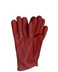 Fownes Red Leather Gloves With Stretch Knit Sides