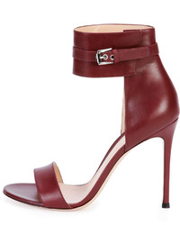 Gianvito Rossi Leather Ankle Wrap Sandal Burgundy