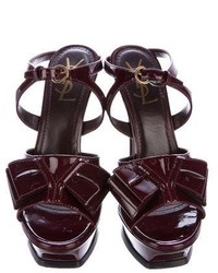 Saint Laurent Yves Patent Leather Bow Accented Sandals
