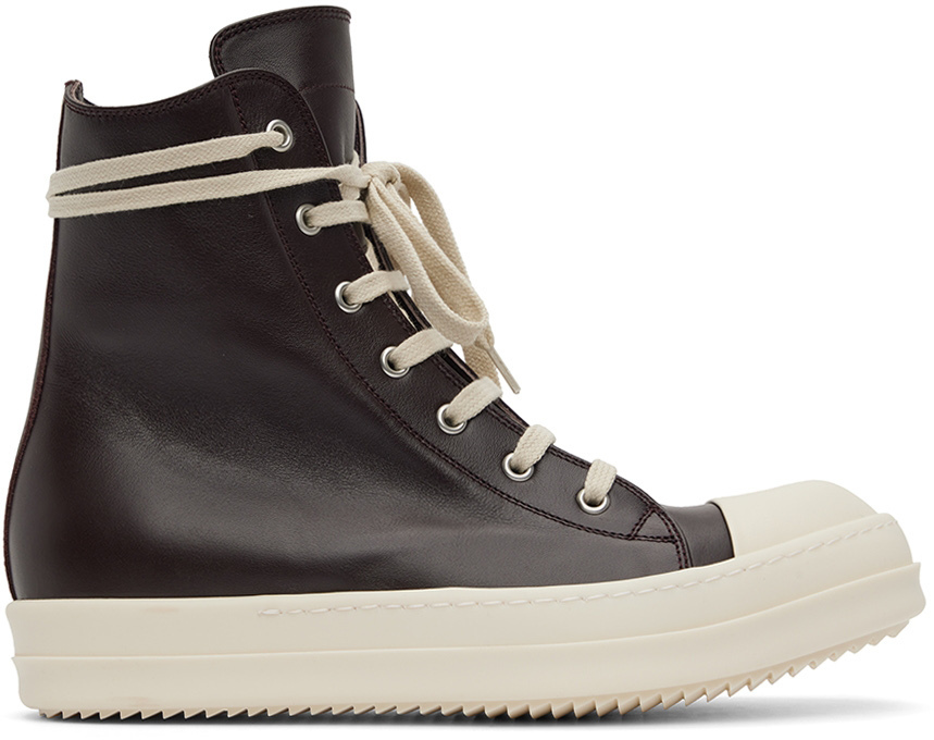 Rick Owens Burgundy Calfskin High Sneakers, $1,170 | SSENSE | Lookastic