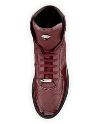 Versace Mixed Leather High Top Sneaker Wmedallion Burgundy