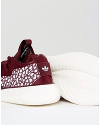 adidas Originals Maroon Tubular Sneakers With Cracked Leather Detail