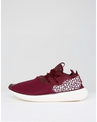 adidas Originals Maroon Tubular Sneakers With Cracked Leather Detail