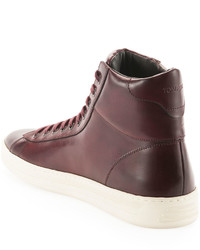Tom Ford Russel Leather High Top Sneaker Burgundy