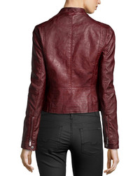 Bagatelle Mock Neck Faux Leather Jacket Burgundy