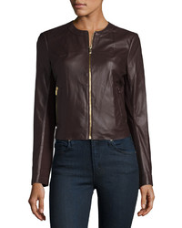 Via Spiga Zip Front Leather Jacket Bordeaux