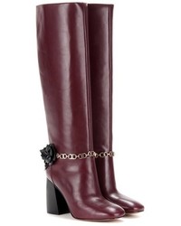 Tory Burch Blossom Embellished Leather Knee High Boots