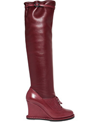 Bottega Veneta Leather Wedge Knee Boots Merlot