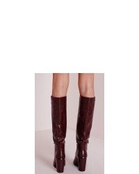 Missguided High Leg Patent Boots Burgundy