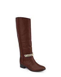 See by Chloe Leather Chain Detail Knee High Boots Mocha