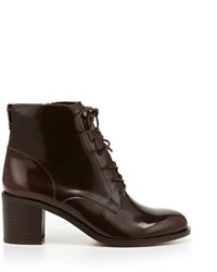 Burgundy Leather Lace-up Ankle Boots