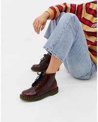 Dr. Martens Red Chrome Flat Ankle Boots